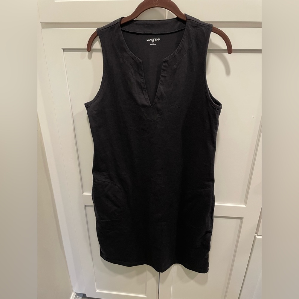 Lands' End Women's Black Sleeveless Coverup Dress 6-8, Side Slits